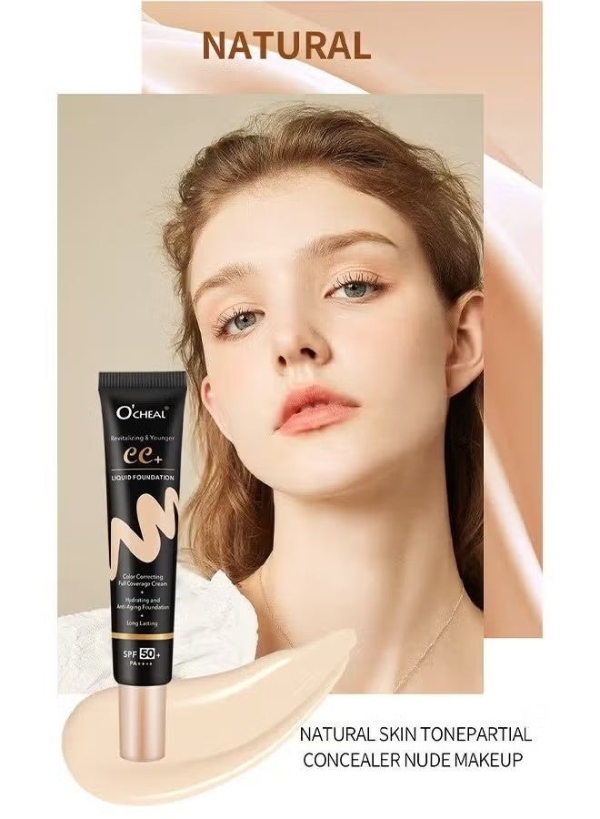 OCHEAL CC + Liquid Foundation - SPF50+ Sunscreen, Colour Correcting Face Sunscreen And Foundation, Pre-Makeup Primer Moisturizing Skin Concealer (#02) - Image 2